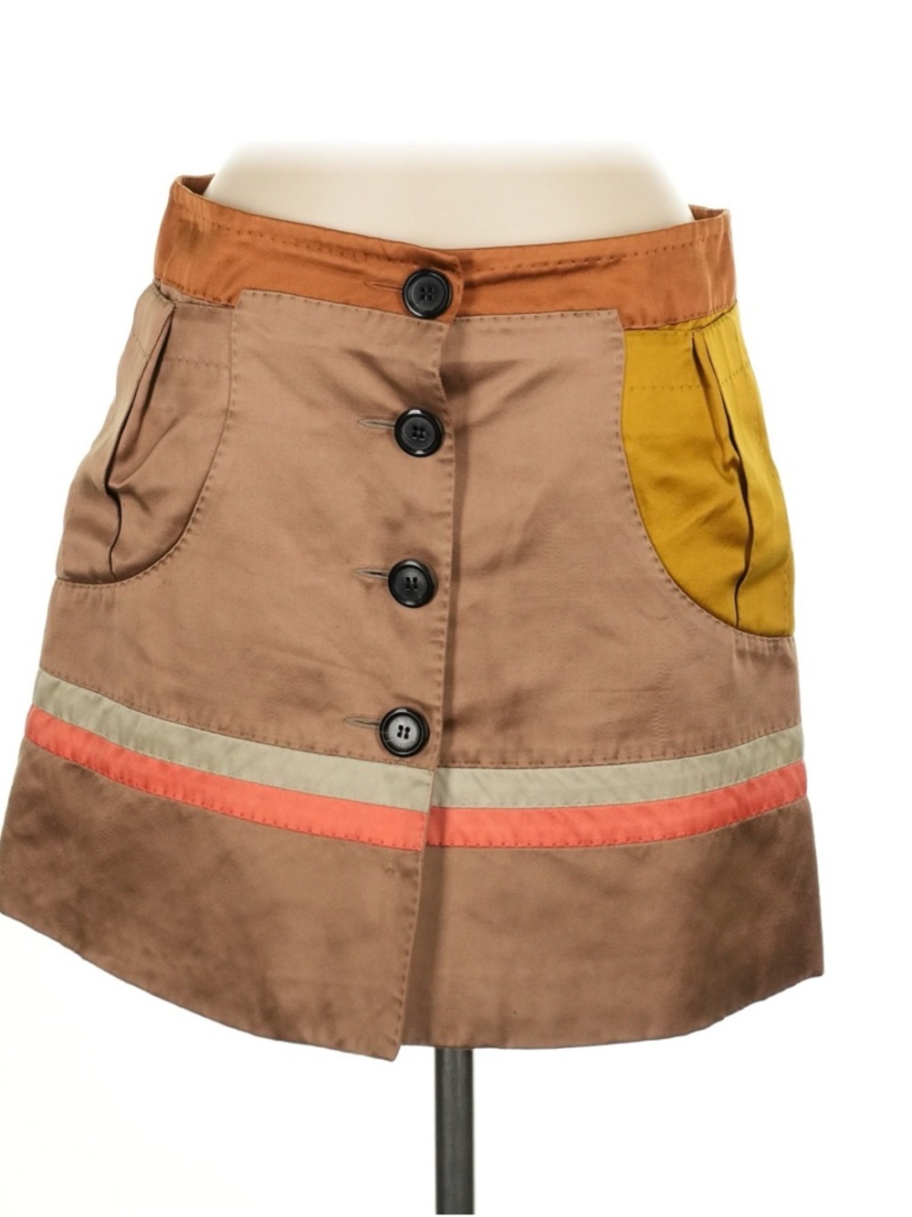 Louis Vuitton Brown Tan & Mustard Colorblock Mini Skirt